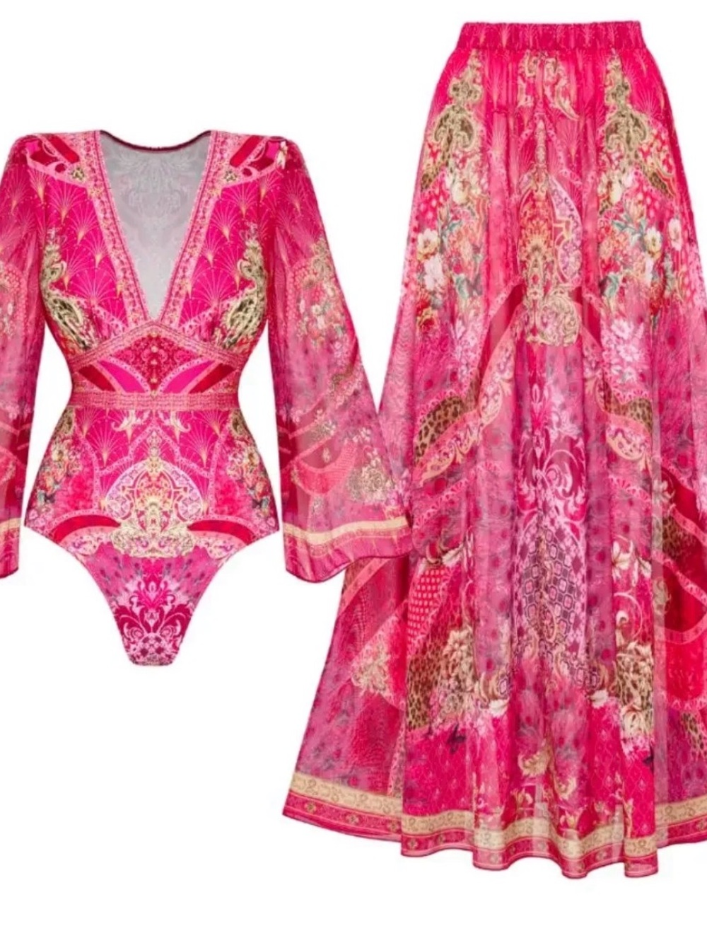 Bohemian V-Neck Pink swim-dress - Picture 4 of 12